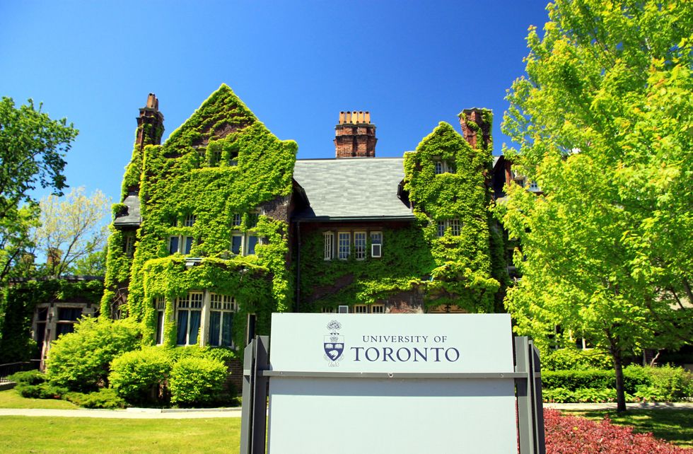 A view of a building on the University of Toronto campus.