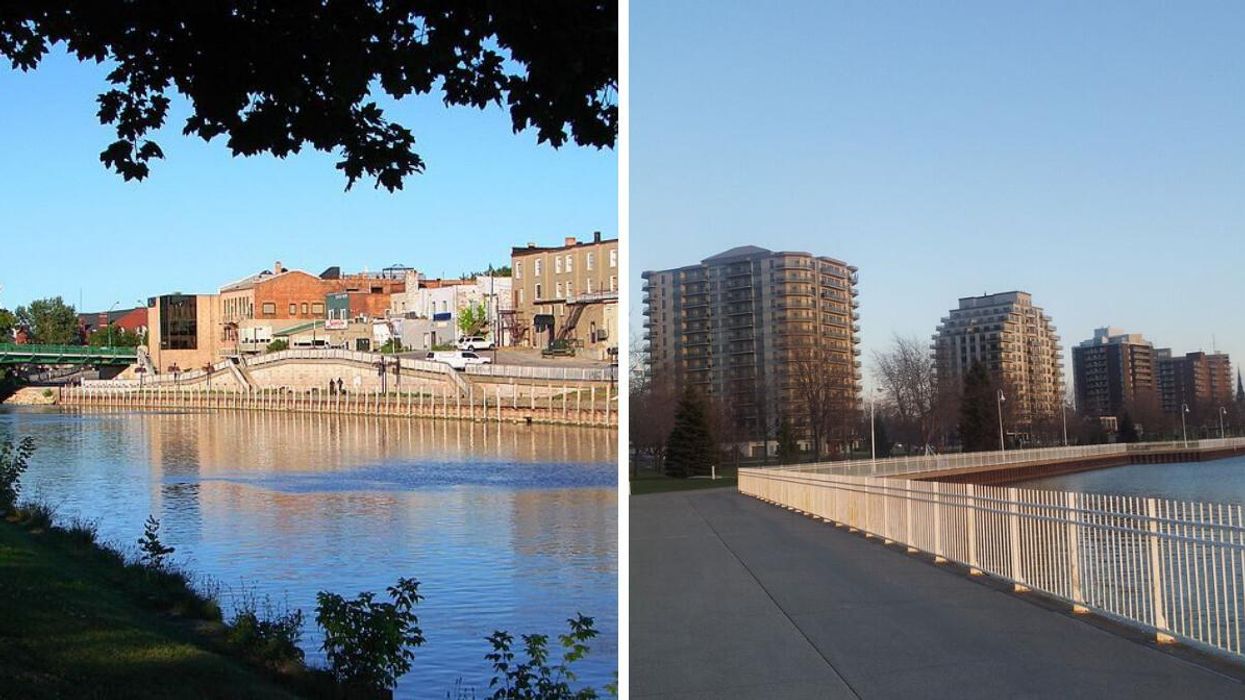 A view of Chatham, Ontario. Right: A boardwalk in Sarnia.