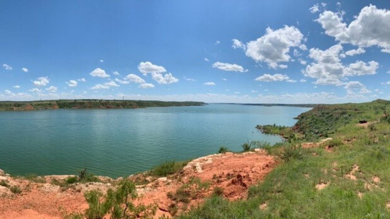 A view of Lake Meredith and the surrounding cliffs.