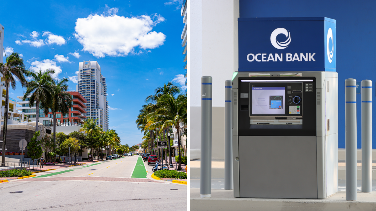 A view of Miami, FL. Right: An ATM.