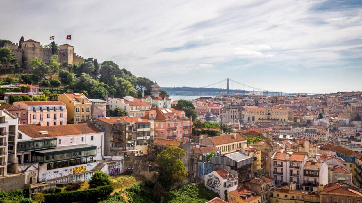 A view of rooftops in a European city.