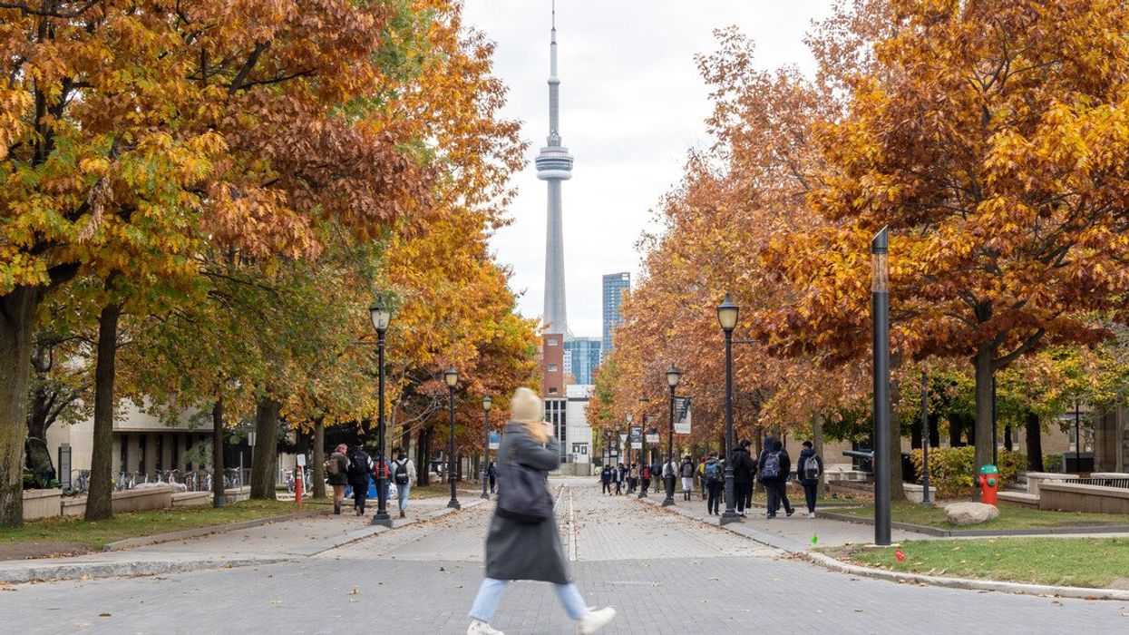 A view of the CN Tower from the University of Toronto campus.