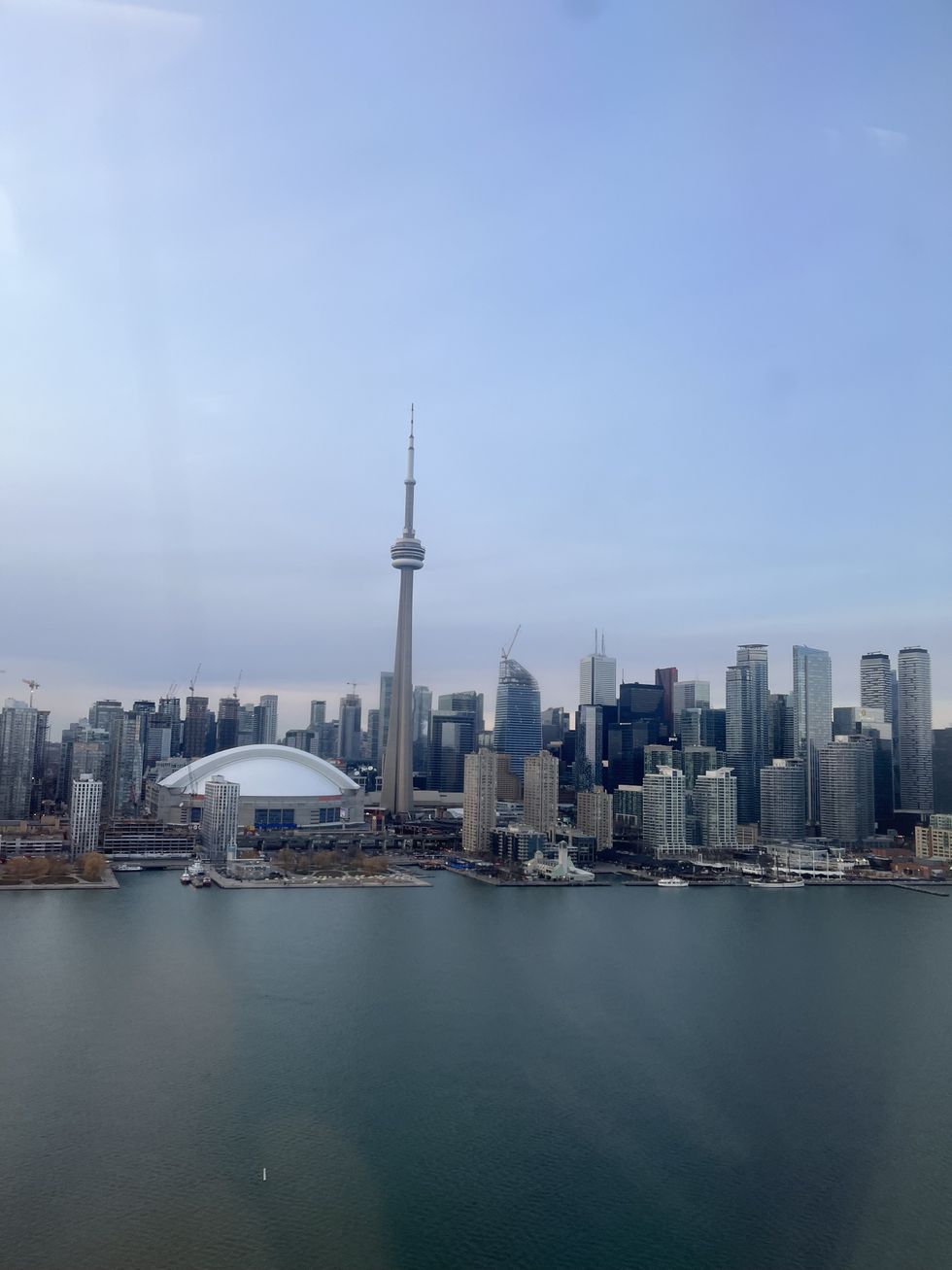 A view of the Toronto skyline from a Porter Airlines plane.