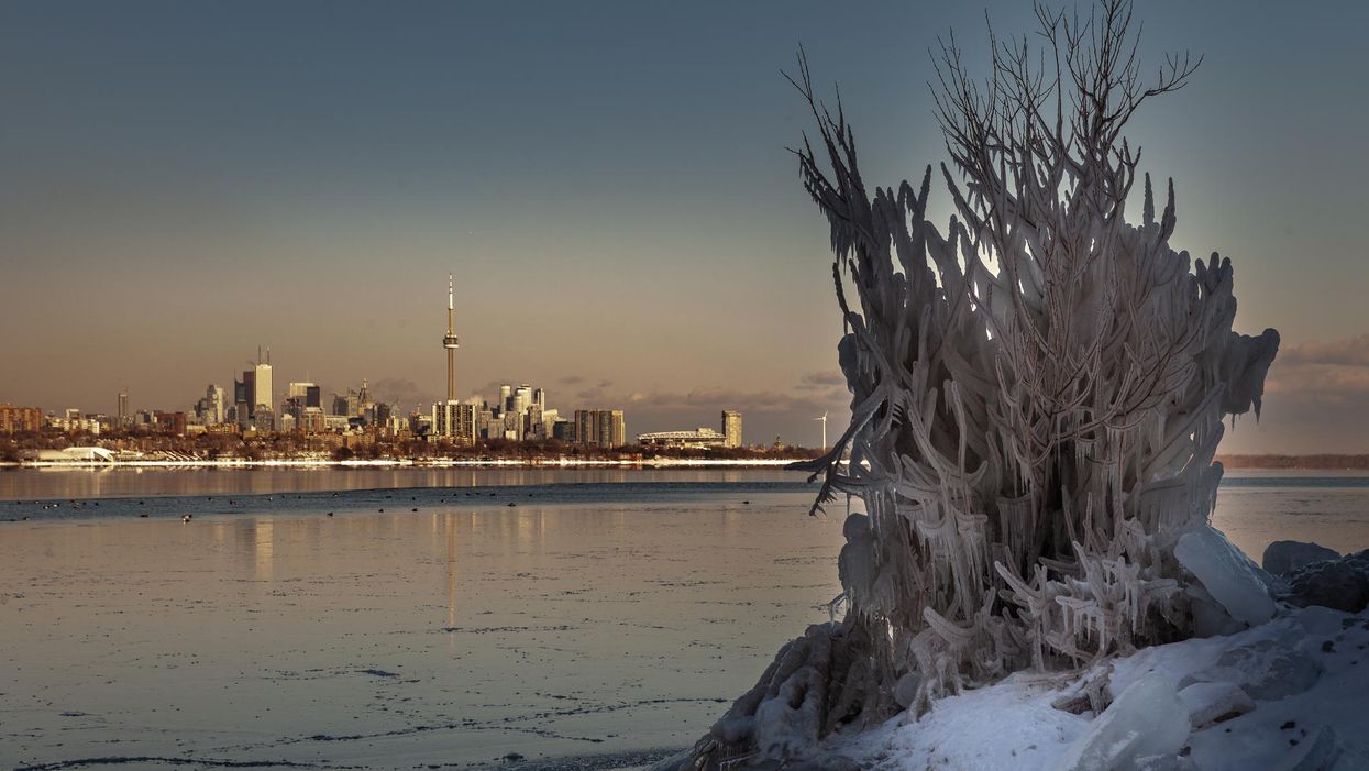 A view of Toronto from across the lake during winter.
