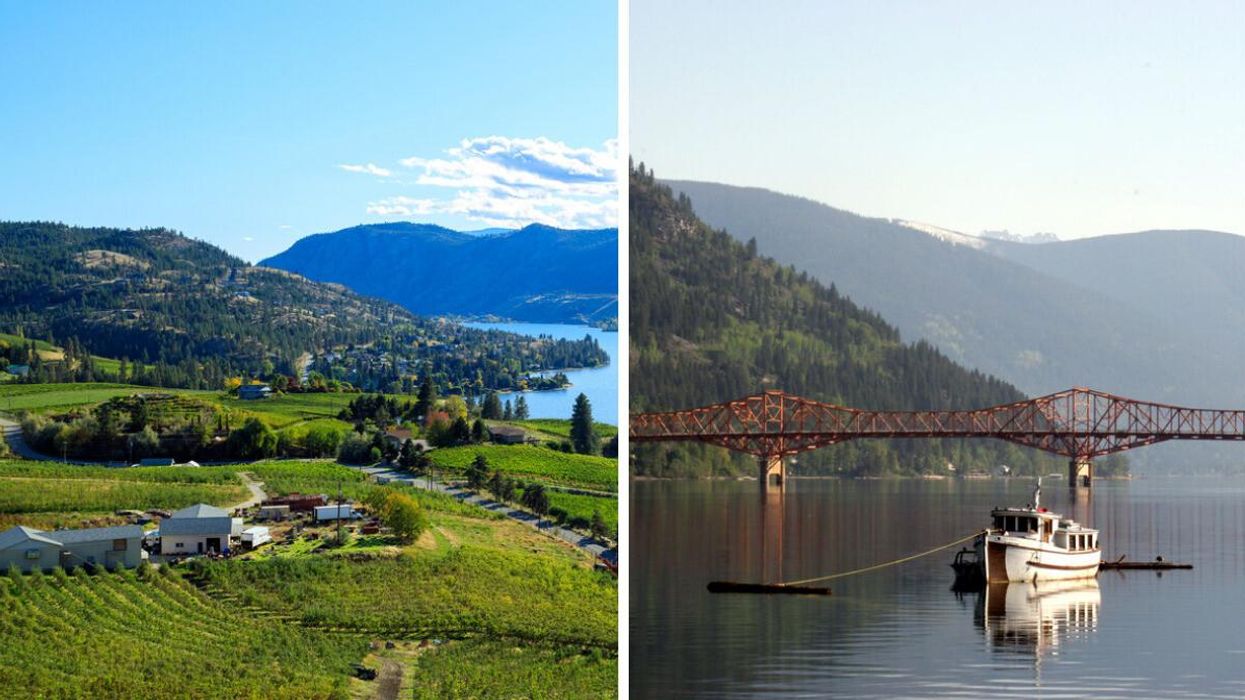 A vineyard near Penticton. Right: Kootenay Lake in Nelson.