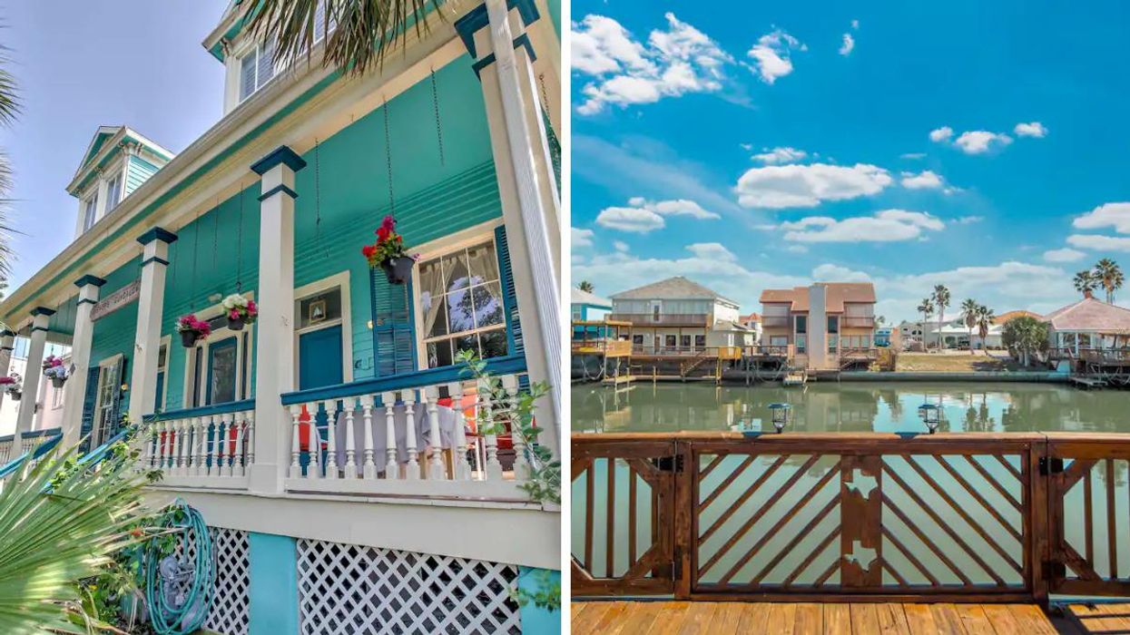 A "vintage" Galveston apartment Airbnb rental. Right: The view from the deck of Casa de Pescadores.