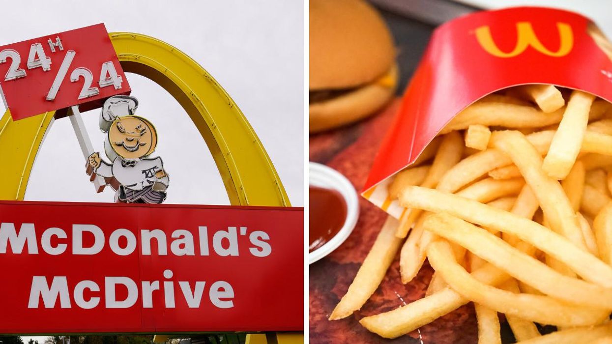 A vintage McDonald's sign. Right: McDonald's fries.