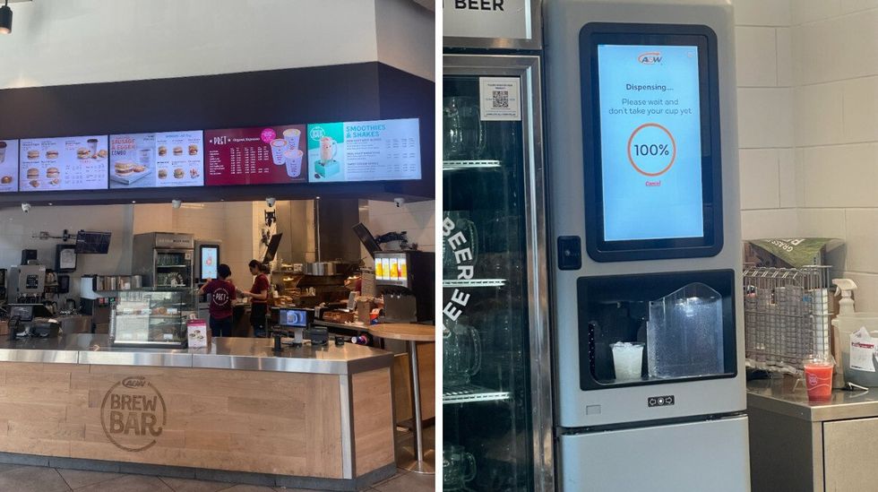 A&W location in Toronto. Right: Lemonade machine.