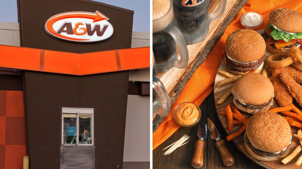 A&W sign. Right: A&W burgers.