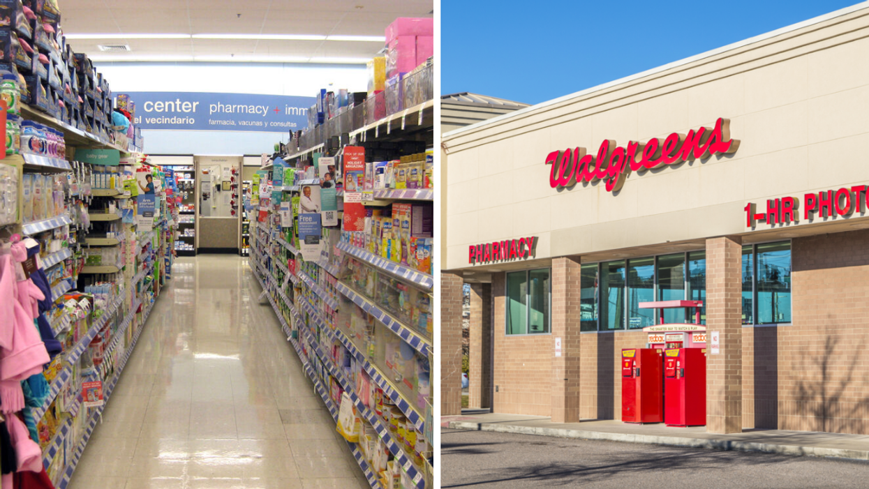 A Walgreens aisle. Right: Walgreens.