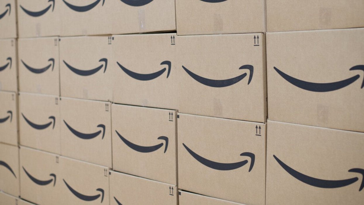 A wall of Amazon Prime shipping boxes.