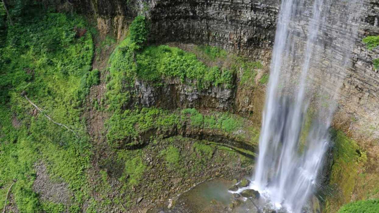 A waterfall cascading over a cliff.