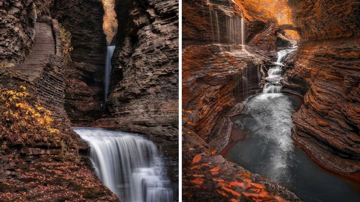 A waterfall during autumn.