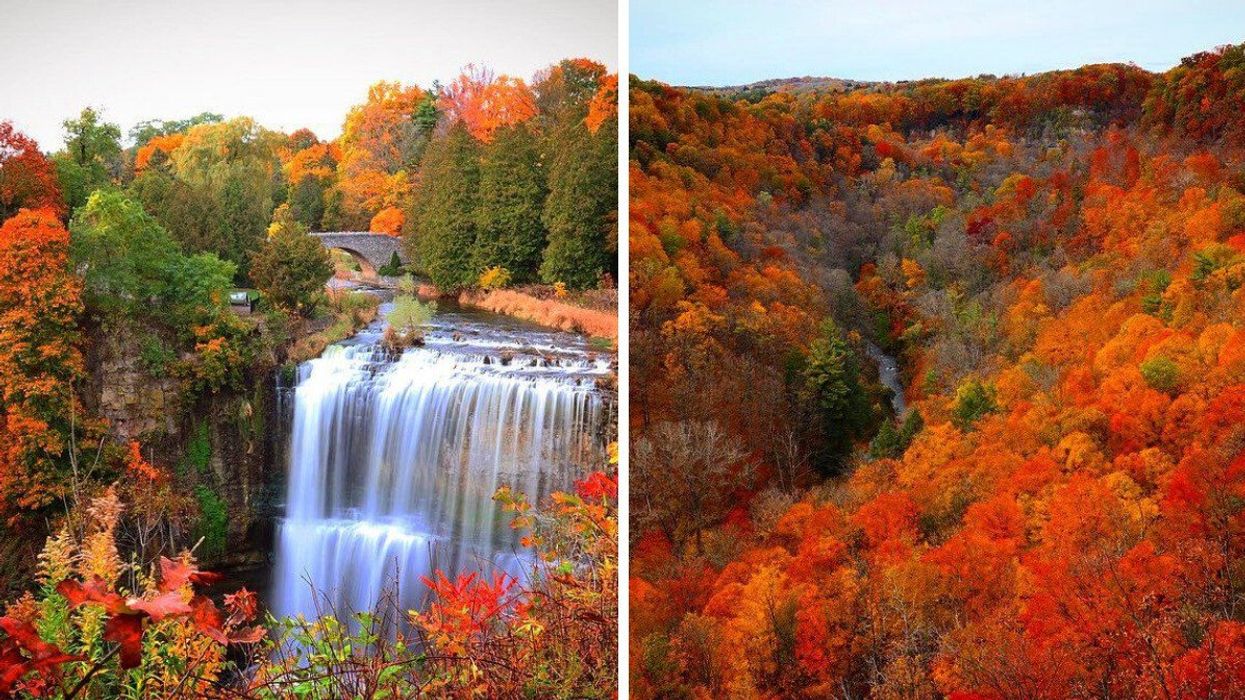A waterfall during the fall. Right: A valley during the fall.