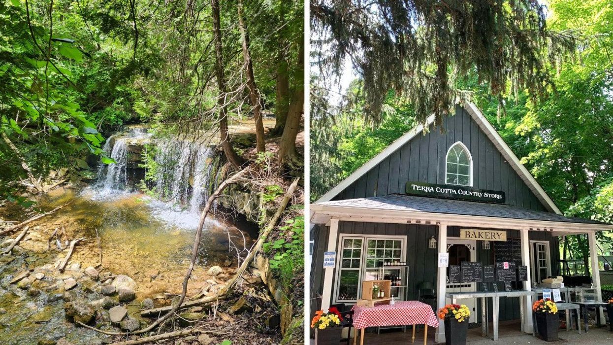 A waterfall in Ontario. Right: A bakery in Ontario.