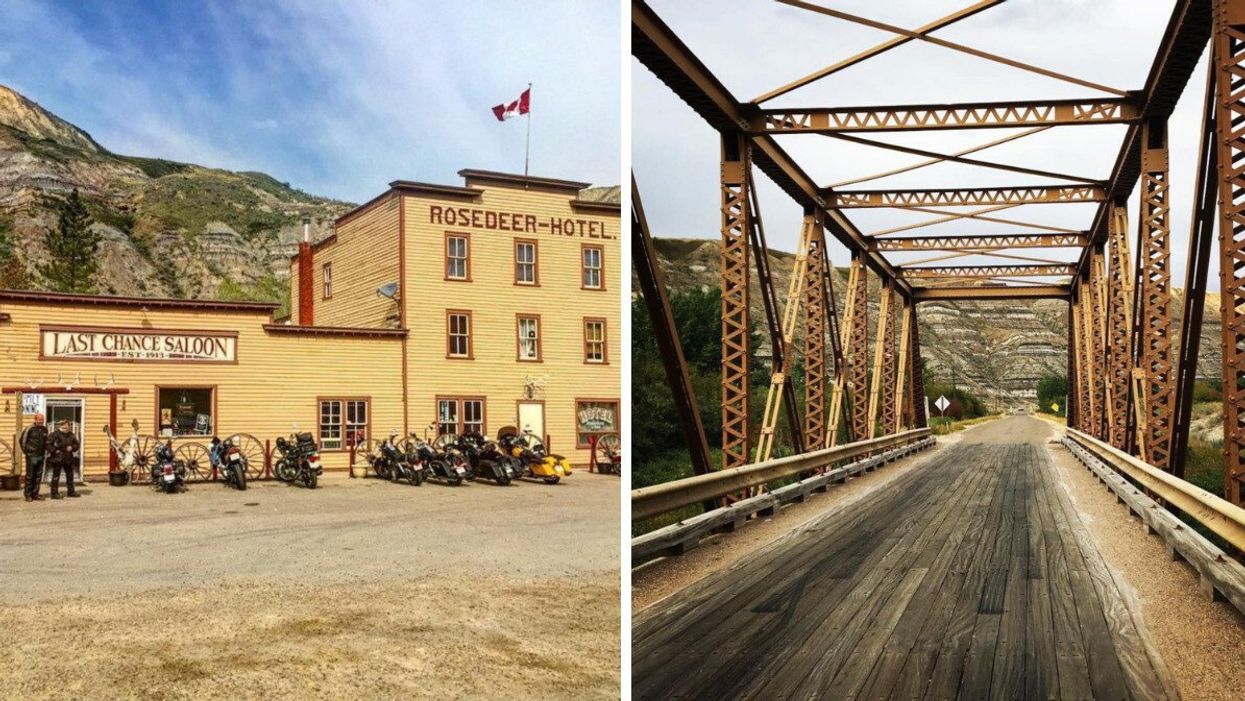 A western-style building. Right: A bridge outside.