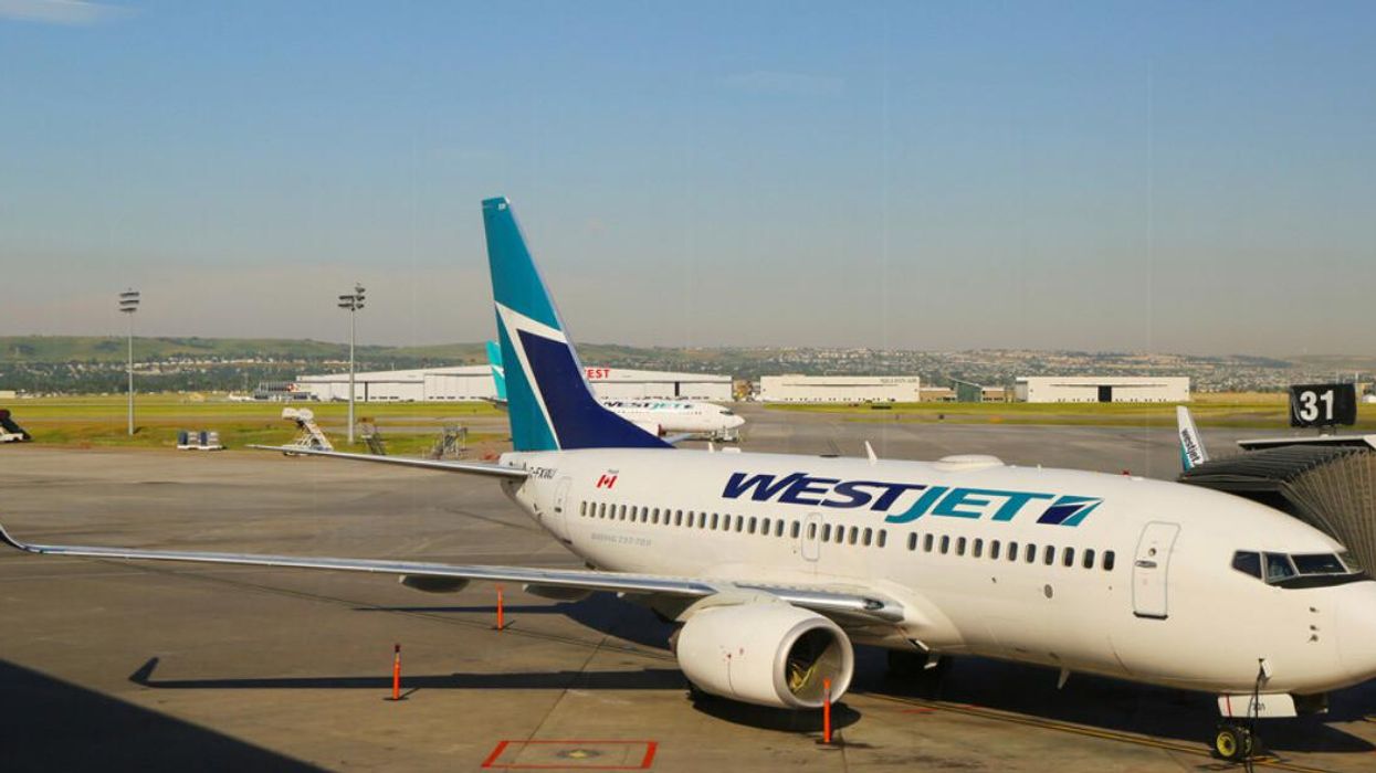 A WestJet plane at Calgary Airport.