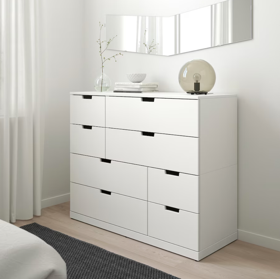 A white 8-drawer modular dresser.