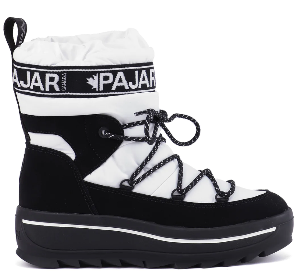A white and black Pajar winter boot for women.