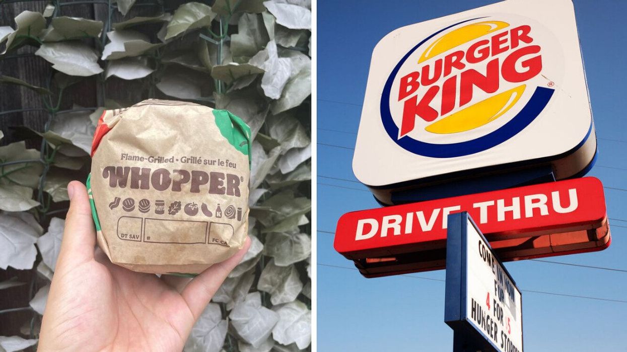 A Whopper from Burger King. Right: A Burger King sign.
