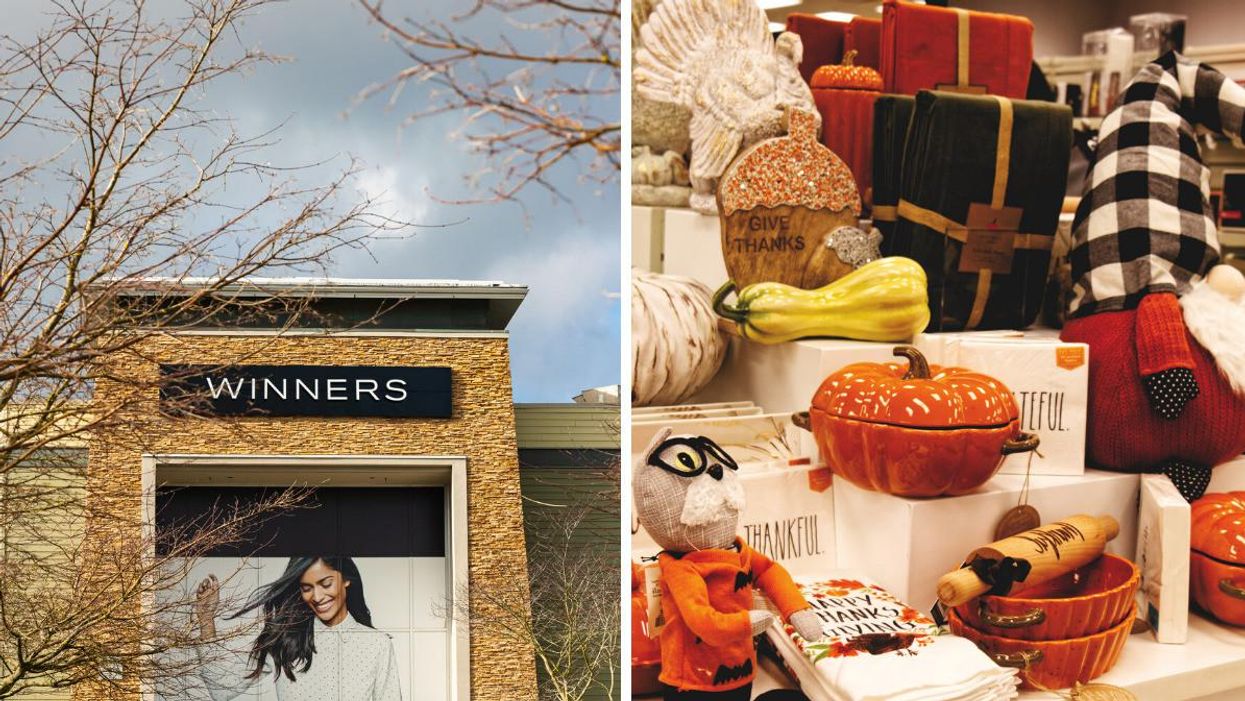 A Winners exterior. Right: A fall display at Winners.