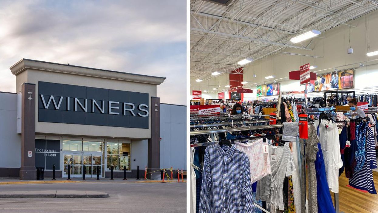 A Winners store exterior. Right: The interior of a TJ Maxx store in the U.S.