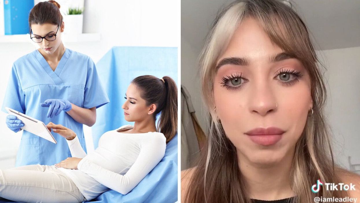 A woman at a doctor's appointment. Right: The TikToker who says she's going through early menopause.