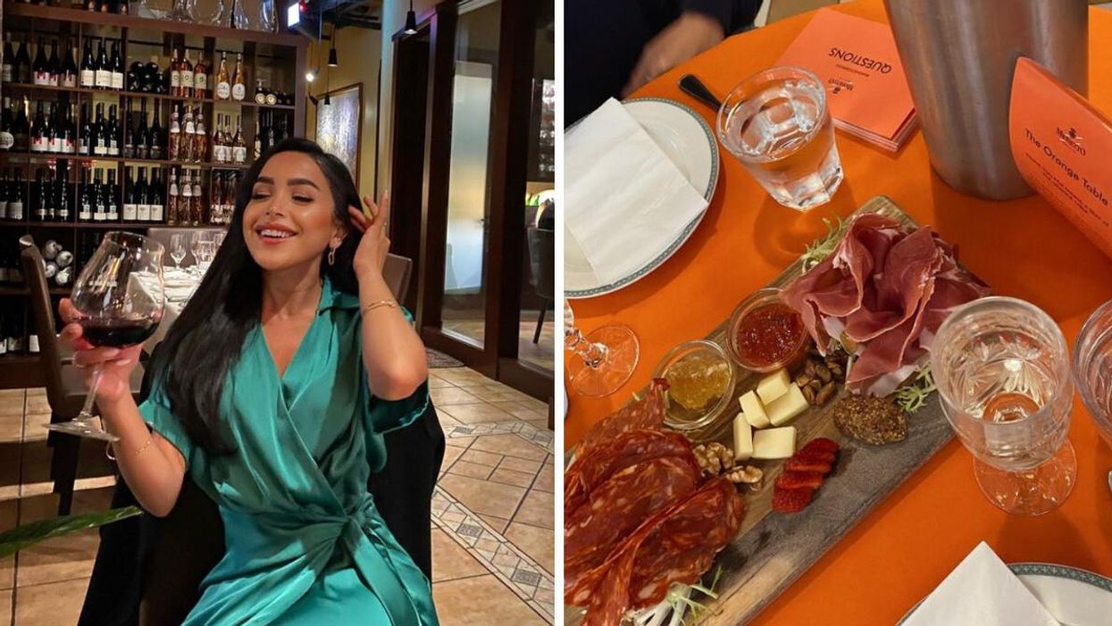 A woman at Cioppinos. Right: Fiorino, Italian Street Food dish.