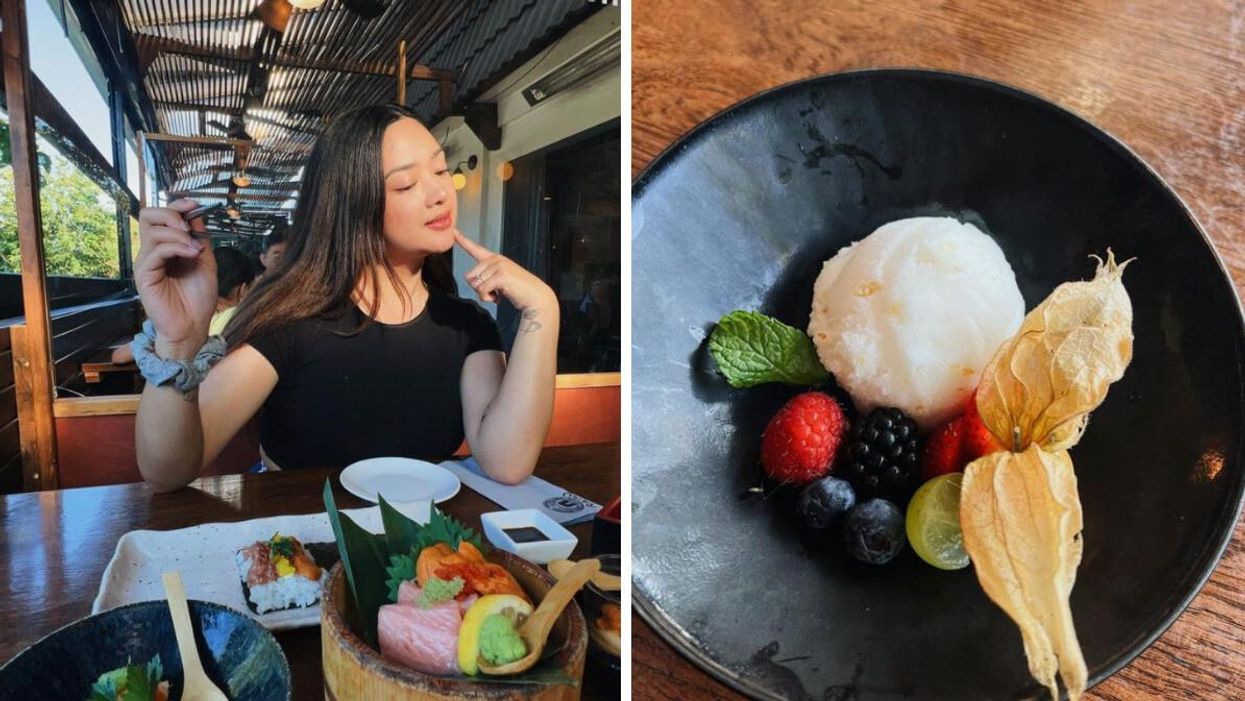 A woman at Raisu. Right: Vancouver restaurant dish.