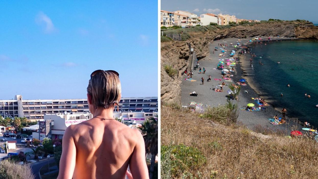 A woman at the Nude resort in Cap D'agde. Right: Cap D'agde.
