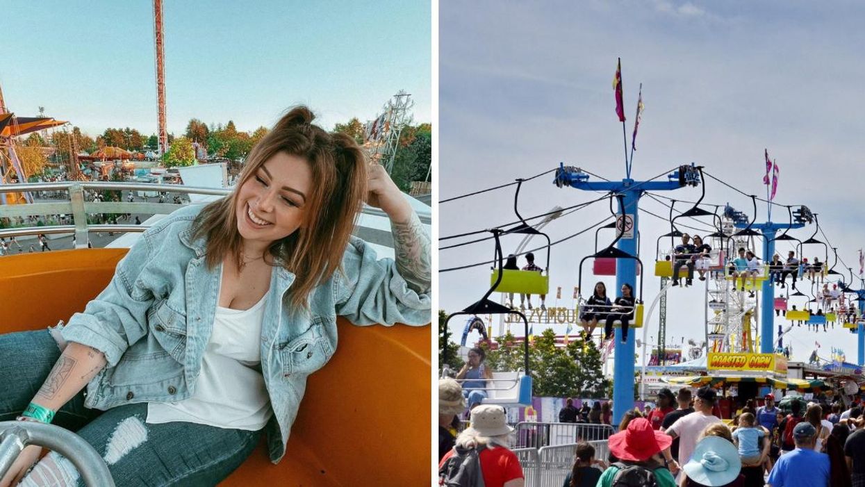 A woman at the PNE. Right: CNE.