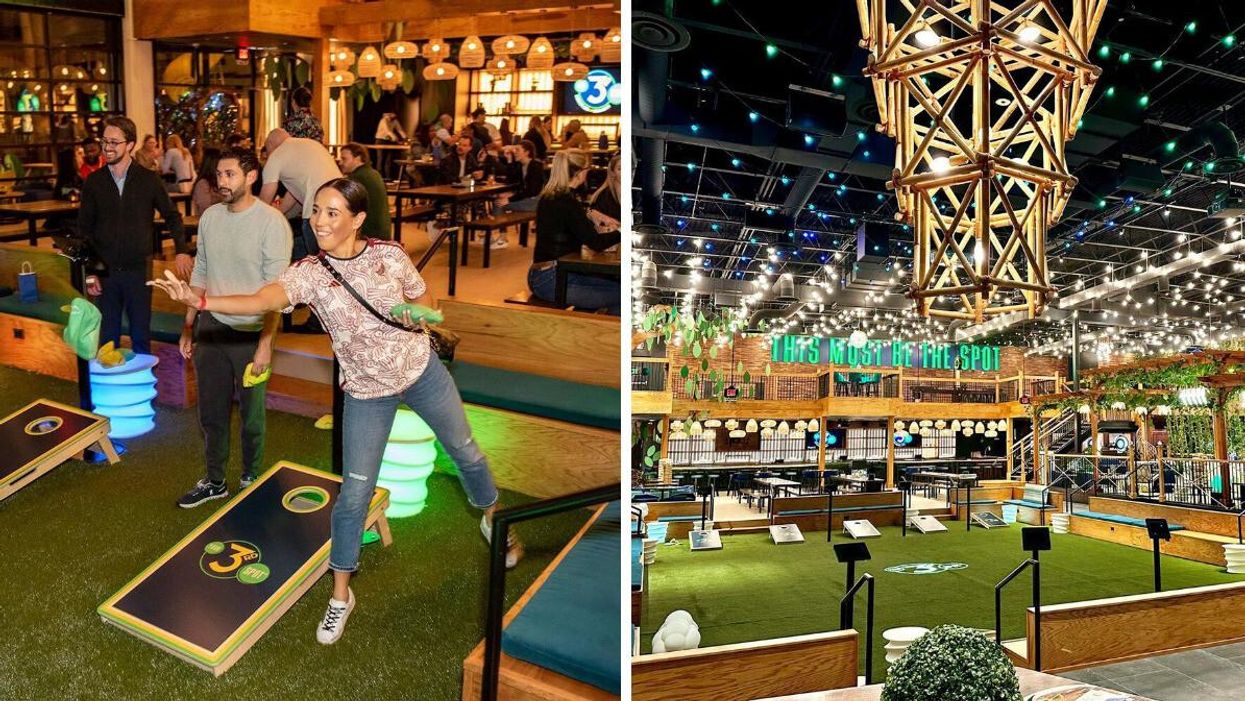 A woman enjoying a good time at Your 3rd Spot in Atlanta, GA. Right: Your 3rd Spot Installations in Atlanta, GA.