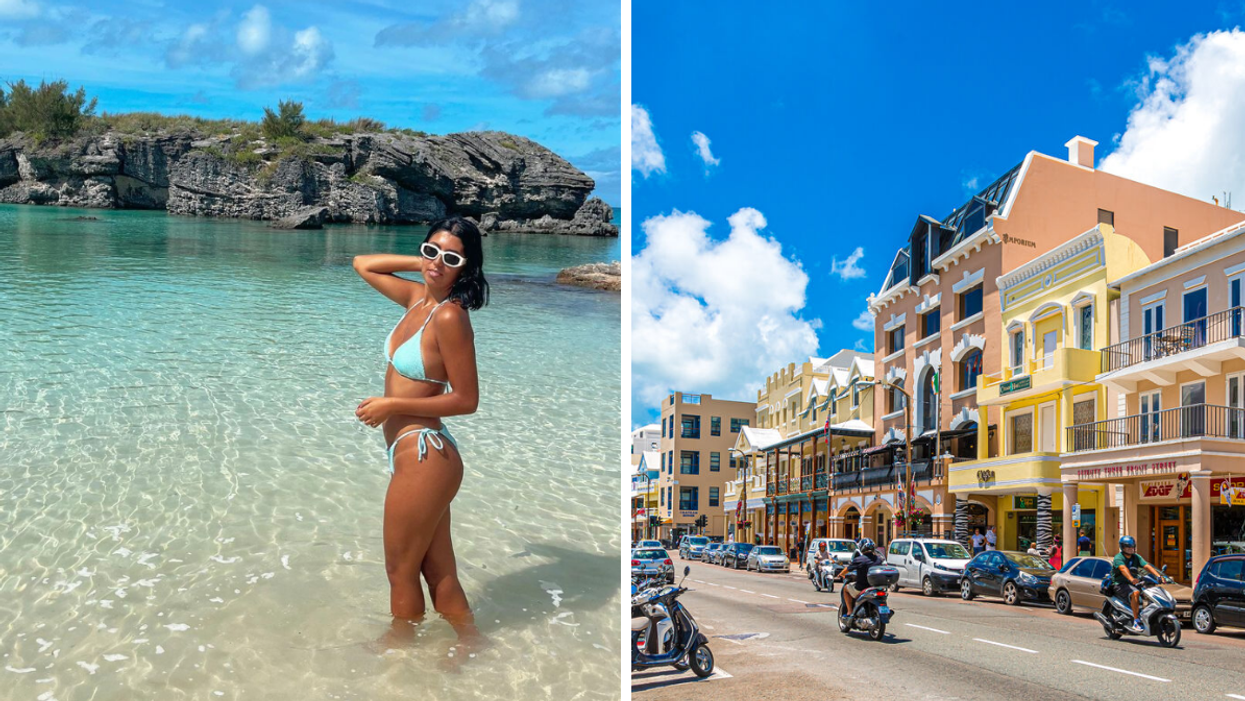 A woman in Bermuda. Right: A street in Bermuda.