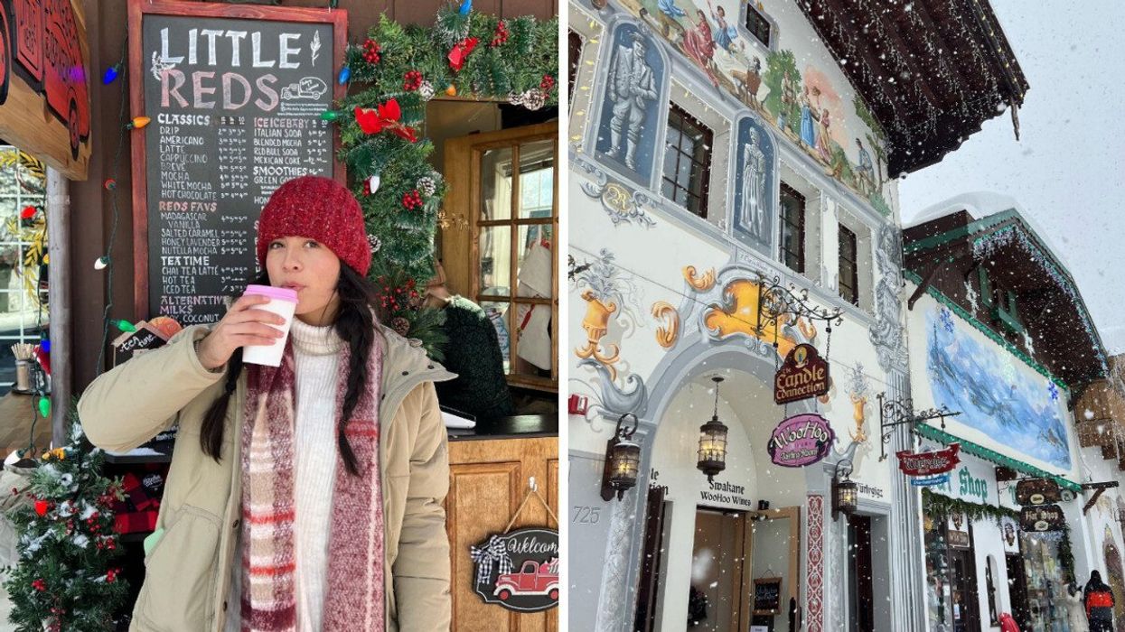 A woman in Leavenworth. Right: Leavenworth, Washington.