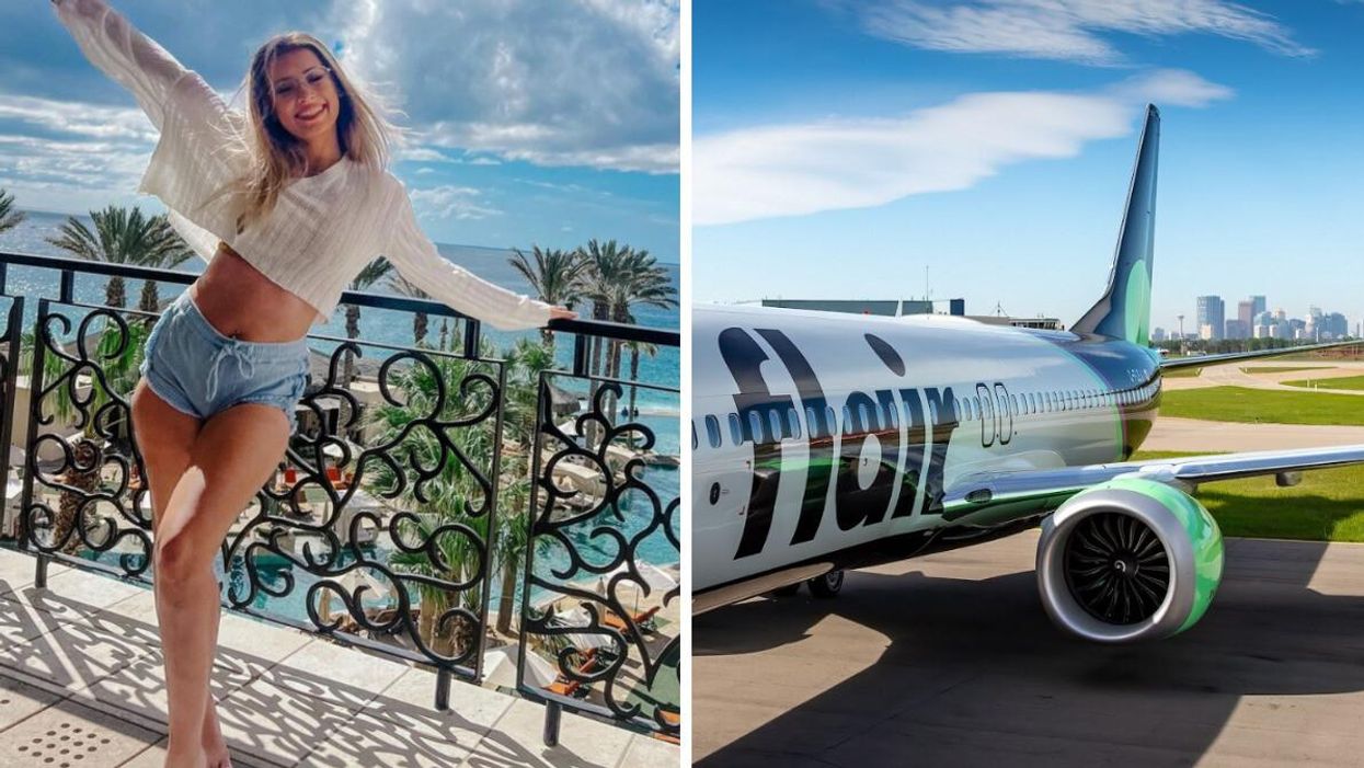 A woman in Mexico. Right: Flair Airlines.
