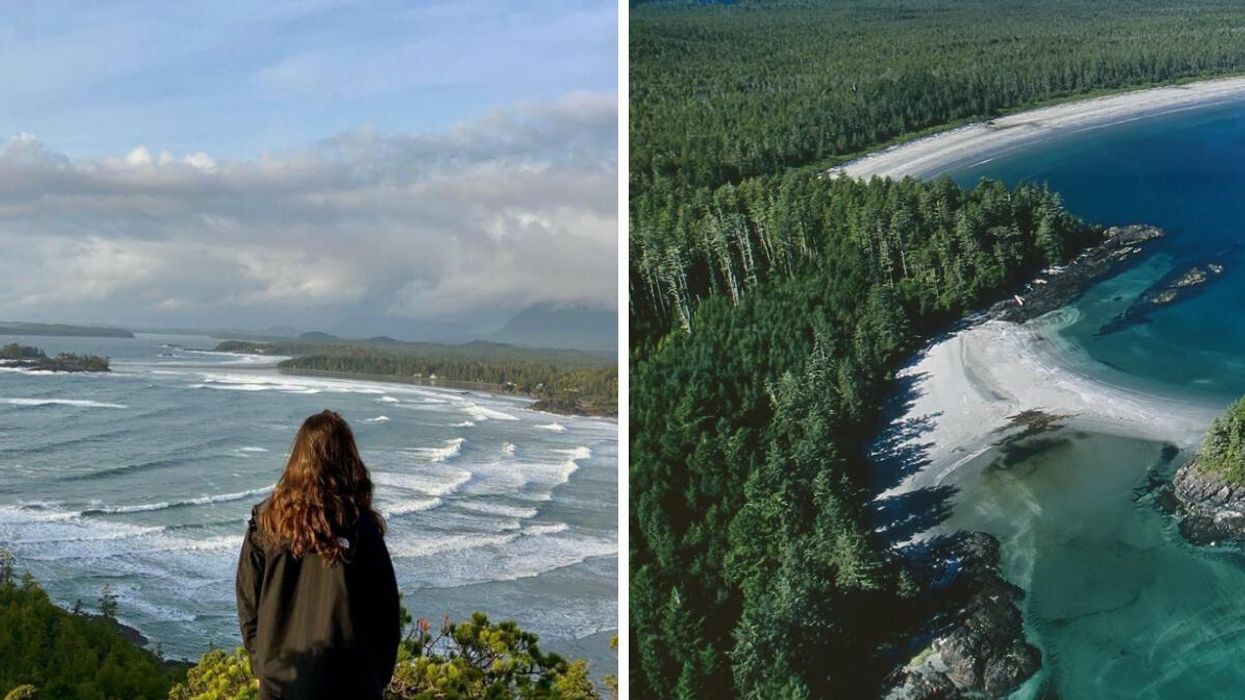 A woman in Tofino. Right: Vancouver Island.