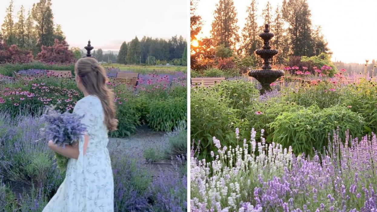A woman in Tuscan Farm Gardens. Right: Tuscan Farm Gardens.