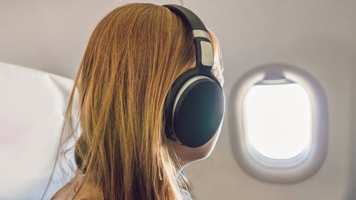 A woman on a plane.