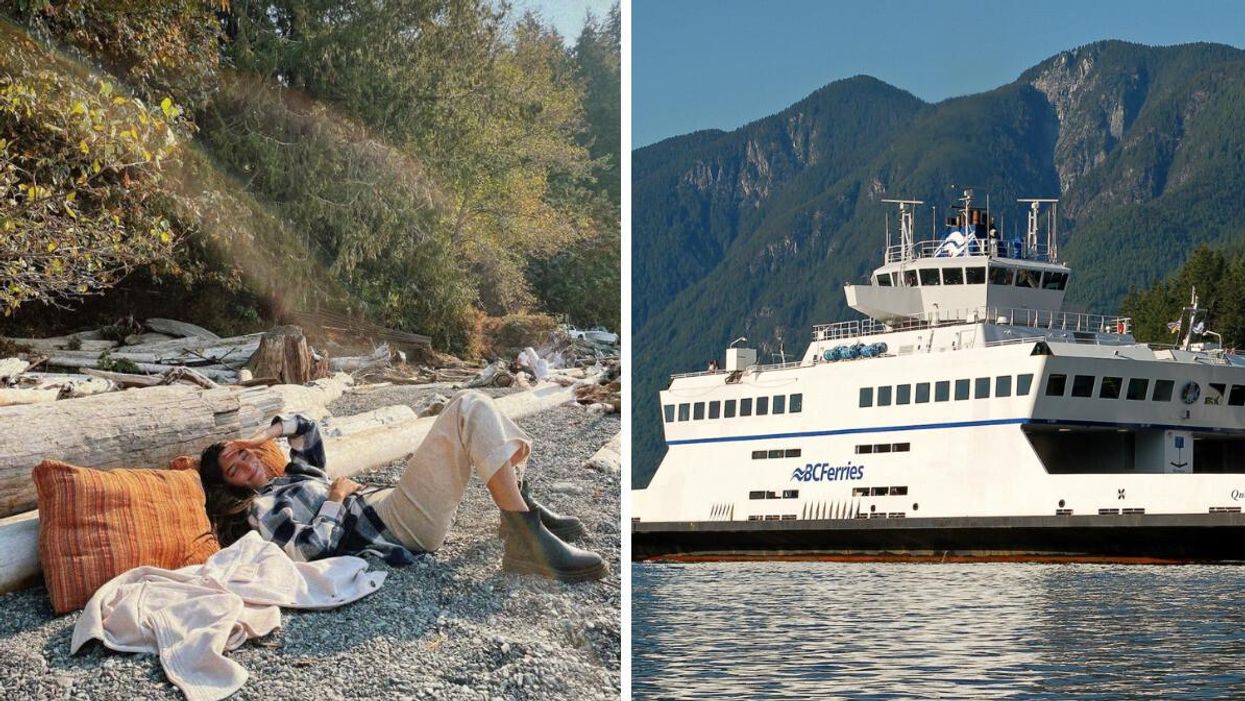 A woman on Bowen Island. Right: BC Ferries.
