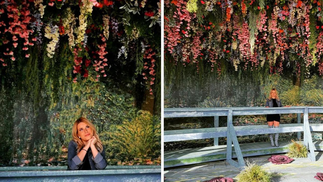 A woman on the bridge at Monet & Friends.