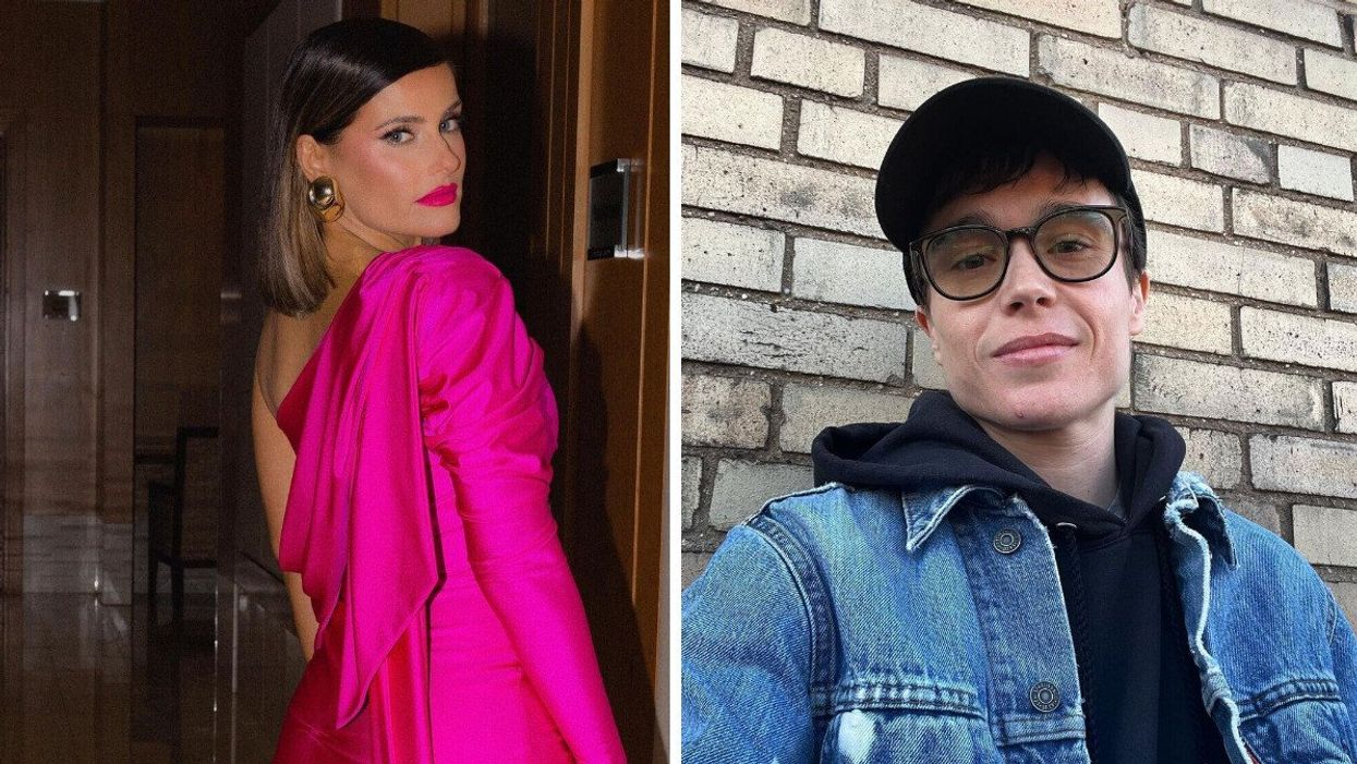 A woman posing for the camera in a bright pink dress. Right: A person taking a selfie against a brick wall.
