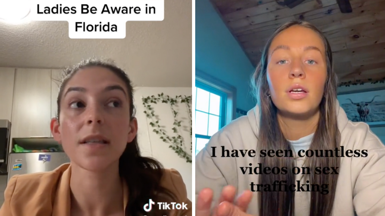 A woman telling her story about being approached by a man. Right: A woman sharing how she felt unsafe at a Florida beach.