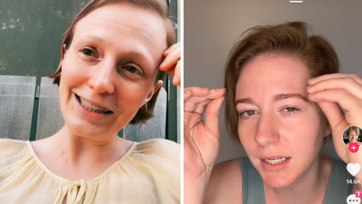 A woman telling her story about "soft-swinging" on TikTok. Right: A woman explaining "soft-swinging" on TikTok.
