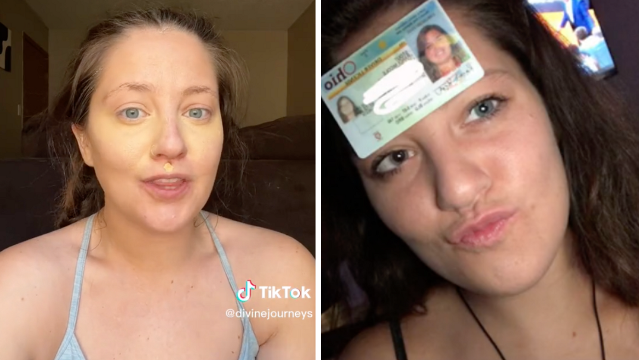 A woman telling her story about the Ohio ID. Right: The woman with the Ohio ID.