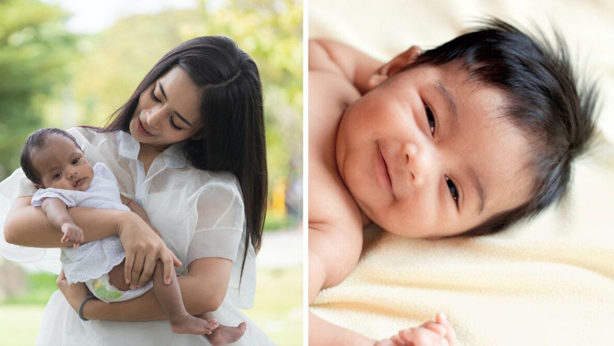 A woman with a baby. Right: A baby.