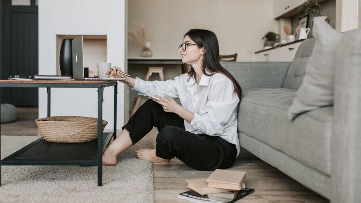 A woman working from home