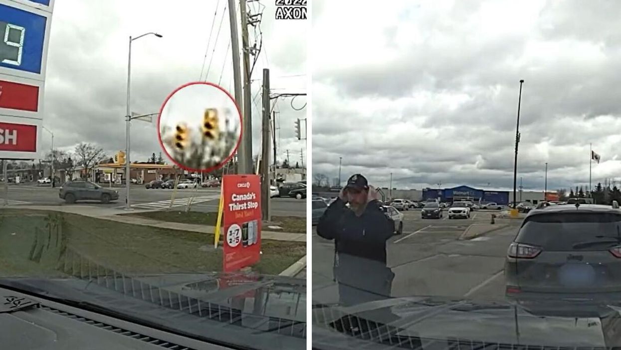 A York Regional Police Officer catching a driver illegally turning right on a red light.