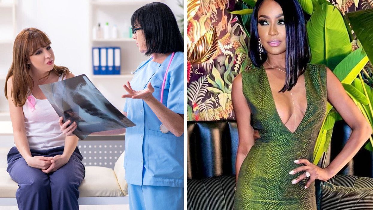 A young woman during an appointment with a doctor. Right: Guerdy Abraira of the Real Housewives of Miami.
