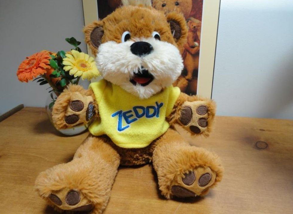 A Zeddy plush toy.