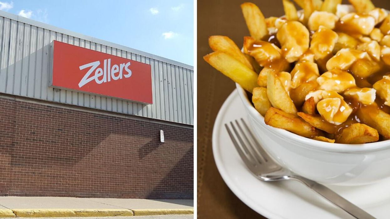 A Zellers location. Right: A poutine.